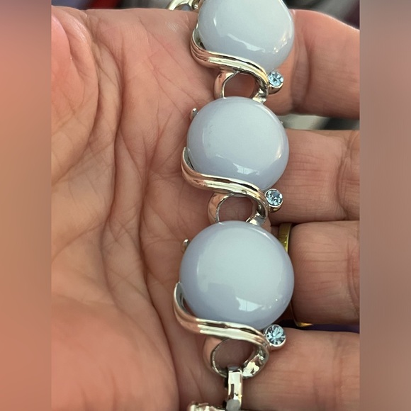 Silver bracelet with light blue opalite stones. 7” long. EUC. - Picture 9 of 9